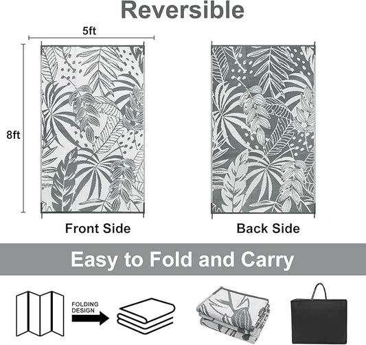 Anidaroel Outdoor Rugs 5x8ft for Patios Clearance Waterproof, Reversible Tropical Plastic Straw Camping Mat Outside Rug, Large Outdoor Area Rug for RV, Porch, Deck, Balcony, Picnic(5'x8')