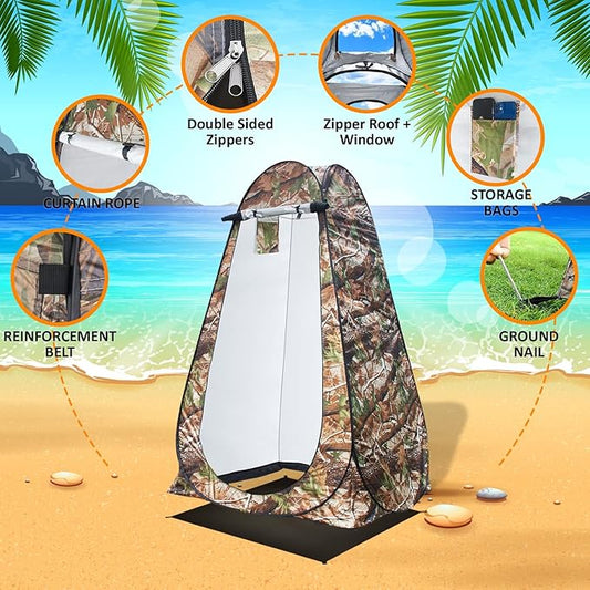 Pop Up Large Privacy Tent - 7ft Tall - Oversized Strong Camping Toilet Tent- Portable Camp Shower Pod w/Hooks- Porta Pod- Outdoor Bathroom, Potty, Changing Private Room