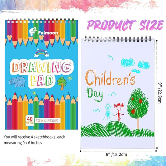 Fulmoon 12 Pack Drawing Pad for Kids Sketch Pads 40 Sheets Top Spiral Drawing Books Bulk 6 x 9 Inch Children Coloring Paper for Crayons Pencils School Kid Painting Party Art Supplies