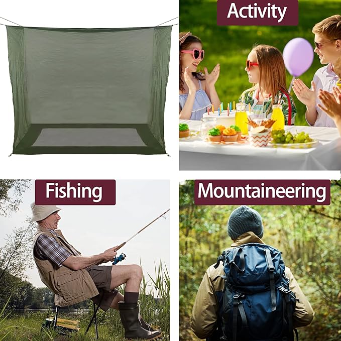 Aventik No-See-Um Premium Rectangular Camping Mosquito Net, The Ultra-Fine Mesh Olive-Green Easy to Carry&Easy Installation for Double Bed, Hammocks or Camping Use (82x65x69in/208x165x175cm)