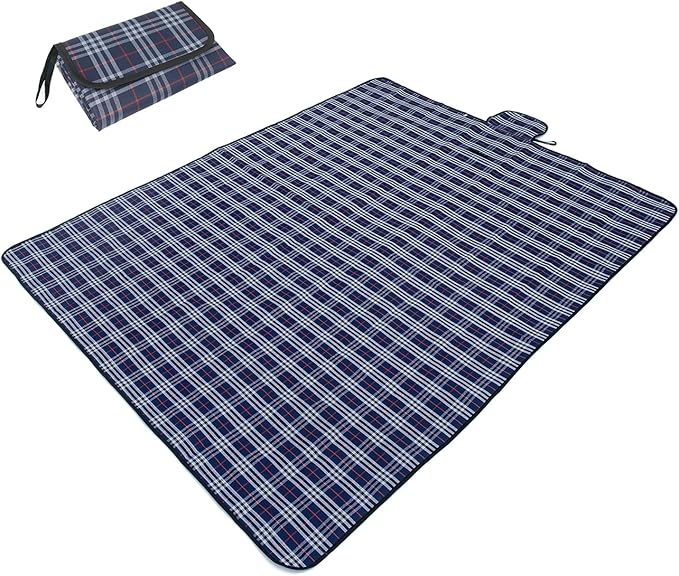 Wind Tour Family Outdoor Waterproof Durable Picnic Blankets with Carry Strap Foldable Sandproof Picnic Floor Mat for Kids Playground Camping Hiking Grass Travelling (1, Navy blue-78.7 * 78.7 in)