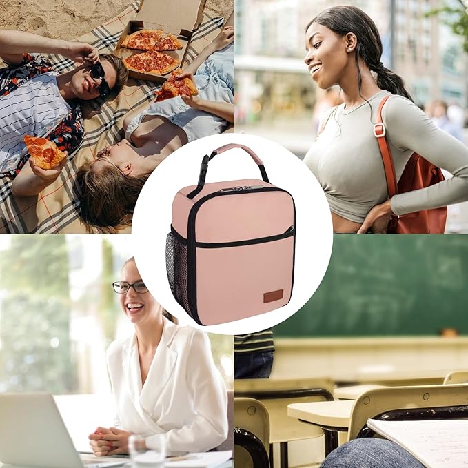 Femuar Lunch Box for Men Women Adults, Small Lunchbox for Work Picnic - Reusable Lunch bag Portable Lunch tote, Light Pink