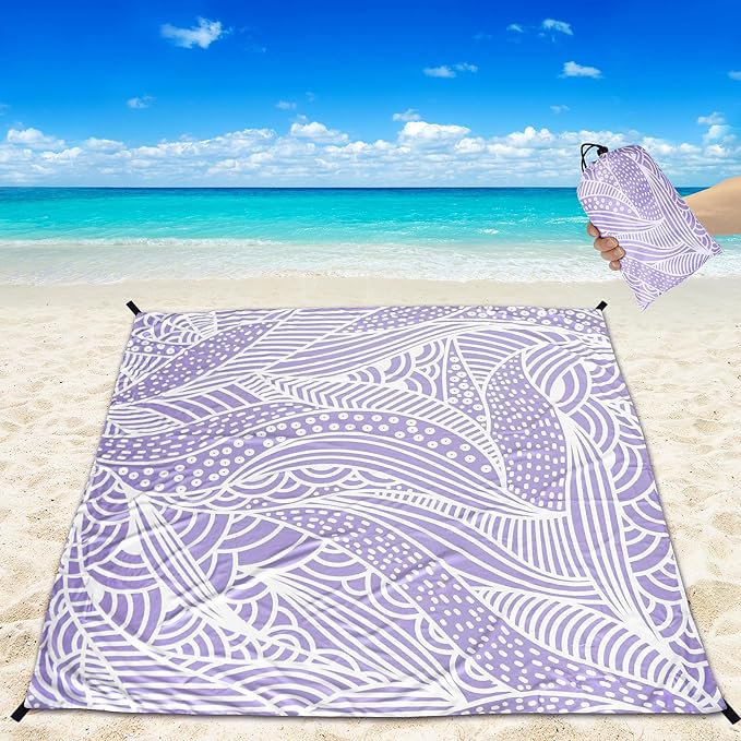 Beach Blanket Waterproof Sandproof Beach Mat 79โx 83โ for 1-4 Adults Quick Drying Durable Outdoor Picnic Mat for Beach Festival Travel Camping Hiking (PP-Ripple, 79"ร83"(4 Person))
