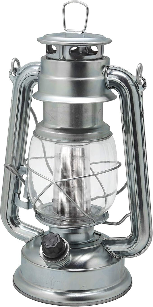 YAKii LED Vintage Metal Hanging Hurricane Lantern - 12 LED Dimmer Switch Cold White Battery Operated for Power Outage Indoor Camping Lighting Outdoor Brooklyn (Silver 2 Pack)