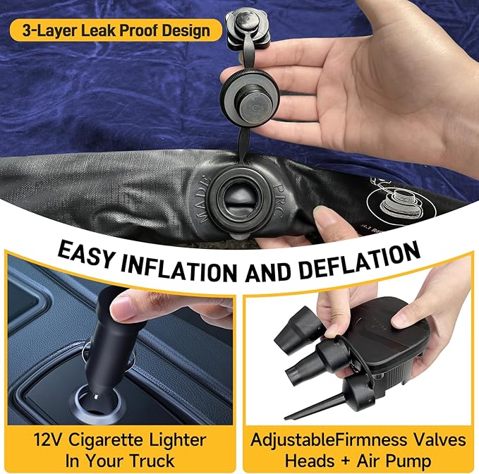 Umbrauto Truck Bed Air Mattress for 6-6.5ft Full Size Truck Beds, Inflatable Pickup Airbed Tent Sleeping Pad with Pump, Repair Patch, Pillows, Carry Bag