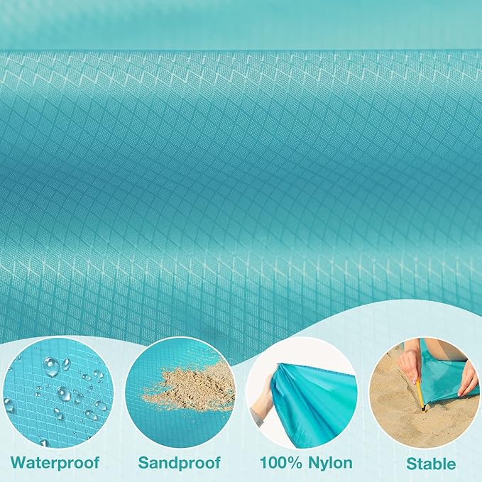 BYDOLL Nylon Beach Blanket Waterproof Sandproof 78''x110'' Oversized Suits 1-7 Adults Sand Free Extra Large Blanket Lightweight Soft Picnic Mat for Beach Essentials