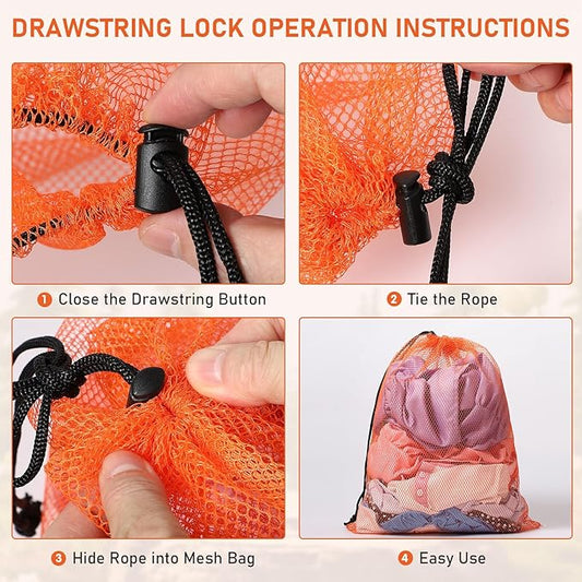 10/20/40/60/100PCS Durable Delicate Nylon Laundry Bag - Multicolor Mesh Drawstring Bags with Locking Closure - Small Gym, Travel, Beach, College, Yoga, Sport