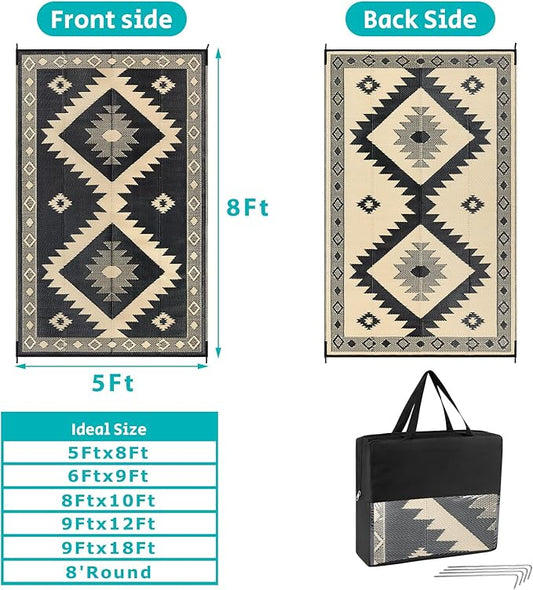 HEBE Outdoor Rug 5'x8' for Patios Clearance Waterproof Patio Mat Plastic Straw Rug Reversible RV Camping Tent Rug Outside Indoor Outdoor Area Rugs for RV,Deck,Beach,Balcony,Camper