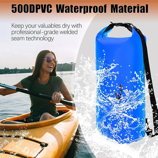 8 Fans Dry Bag Backpack Waterproof,40L Roll Top Bag with Phone Case, Perfect for Floating,Travel,Swimming,Boating,Kayaking,Camping,and Beach Activities(No Valves, Blue)
