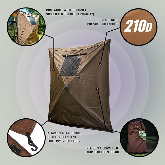 CLAM Quick Set Traveler 6 by 6 Foot Portable Pop Up Outdoor Camping Gazebo Screen Tent 4 Sided Canopy Shelter with Carry Bag and Wind Panel, Brown