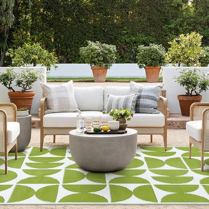 Wonnitar Outdoor Rug 6x9, Waterproof Patios Rug Reversible Plastic Straw Rug, Large Outside Area Rug, Portable Camper RV Mat, Outdoor Carpet for Picnic Balcony Backyard Porch Deck (Green,6'x9')