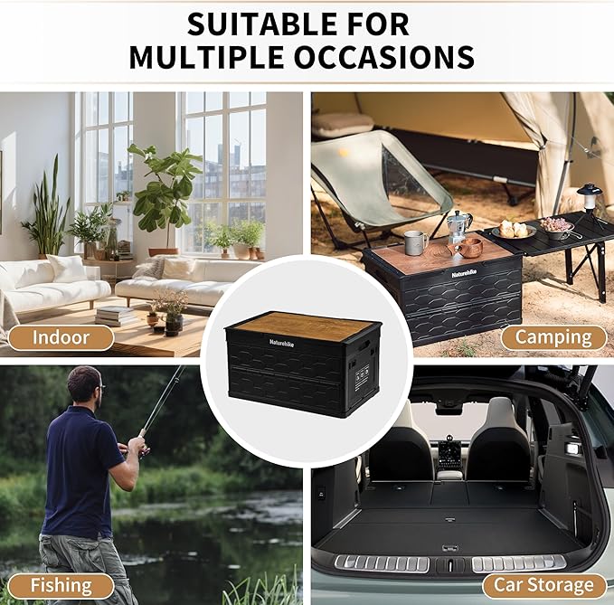 Naturehike Lispace Camping Table with Storage Box, 50L Collapsible Trunk Organizer with Lid, Folding Storage Bin for Camping Picnic Home