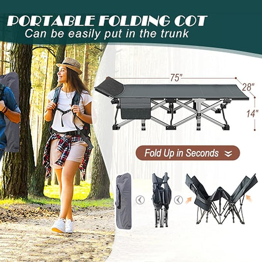 ABORON Folding Camping Cot for Adults, Double Layer 1200D, 500lb Capacity, Heavy Duty Guest Cot with Mat & Carrying Bag for Indoor & Outdoor Use