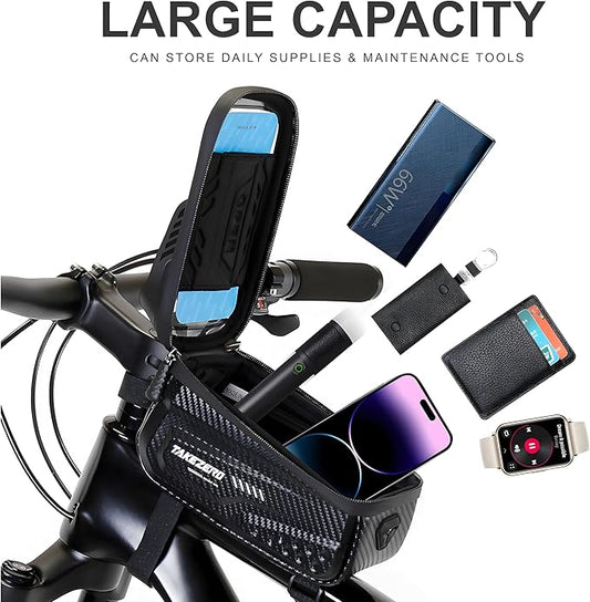Bike Front Frame Bag,Bike Accessories, Waterproof Bike Frame Bag with TPU Touch-Screen & Rain Cover (Phones under 6.8'')"
