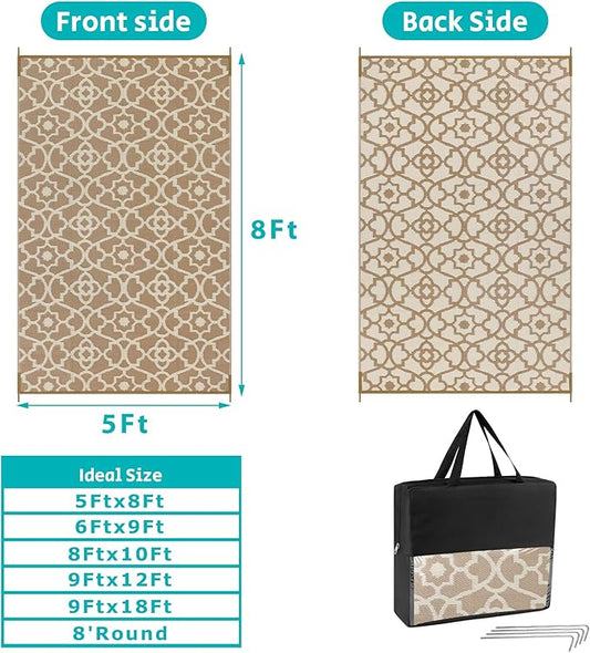 HEBE Outdoor Rug 5'x8' for Patios Waterproof Clearance Reversible Patio Mat Plastic Straw Rug RV Camping Mat Outside Area Rug Carpet for Camping RV,Porch,Deck,Balcony,Camper,Backyard