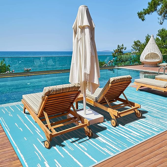 HEBE Outdoor Rug 6' x 9' Waterproof for Patios Clearance, Reversible Plastic Straw Rug Camping Carpet, Indoor Outdoor Area Rugs Patio Mats for RV,Picnic,Backyard,Deck,Balcony,Porch