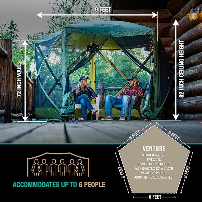 CLAM Quick Set Venture 9 x 9 Ft Portable Outdoor Camping Canopy Shelter, Tan + Clam Quick-Set Screen Hub Tent, Accessory Only, Tan (2 Pack)