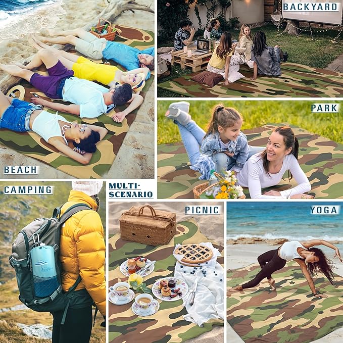 Beach Blanket Sandproof Waterproof 78''ร81''1-5 Adults Oversized,Compact Lightweight Durable Beach Mat for Travel Camping Hiking Picnic Blanket