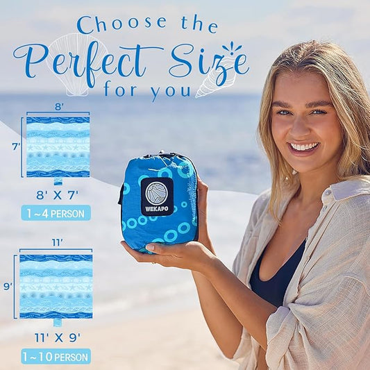 WEKAPO Beach Blanket Waterproof Sandproof Oversized Extra Large Sand Free Beach Mat with Stakes, Storage Bag - Essentials for Outdoor Beach, Picnic (Bohemian Starfish, 11 X 9 FT (1~10 Person))