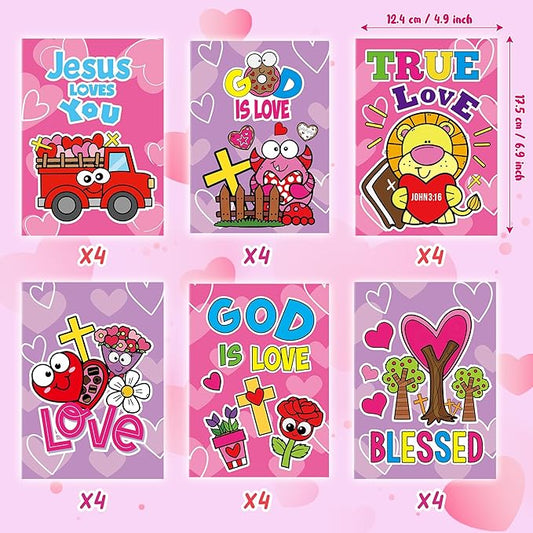 Valentine’s Day Coloring Books for Kids - 24Pcs Bulk Christian Theme Mini Coloring Booklet DIY Art Drawing Book for Toddlers Valentine Birthday Party Goodie Bags Stuffers Sunday School Classroom Favor