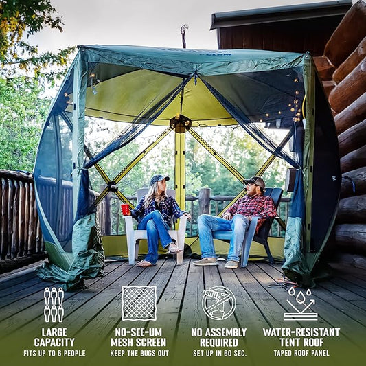 CLAM Quick Set Venture 9 x 9 Foot Portable Outdoor Camping Canopy Sunshade Shelter, Green Bundled with Wind/Sun Panels (3 Pack)