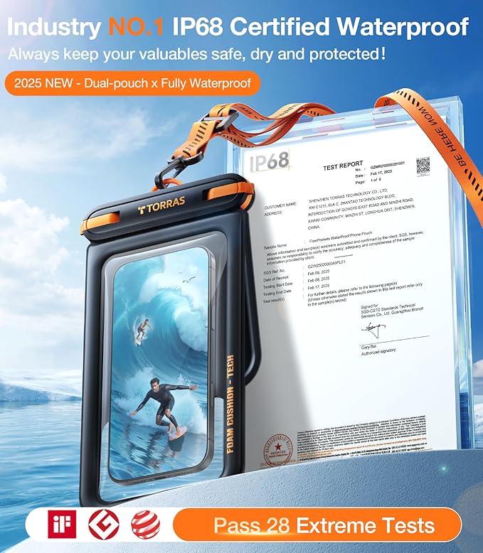 TORRAS IP68 Waterproof Phone Pouch Double Space, Floating Waterproof Phone Case with Lanyard for iPhone 16 Pro Max 15 14 13 S25 S24, Phone Dry Bag Vacation Cruise Ship Travel Essentials 7.0'', Black