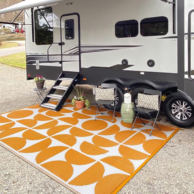 Wonnitar Outdoor Rug 6x9, Waterproof Patios Rug Reversible Plastic Straw Rug, Large Outside Area Rug, Portable RV Mat, Indoor Outdoor Carpet for Picnic Balcony Backyard Porch Deck (Orange,6'x9')
