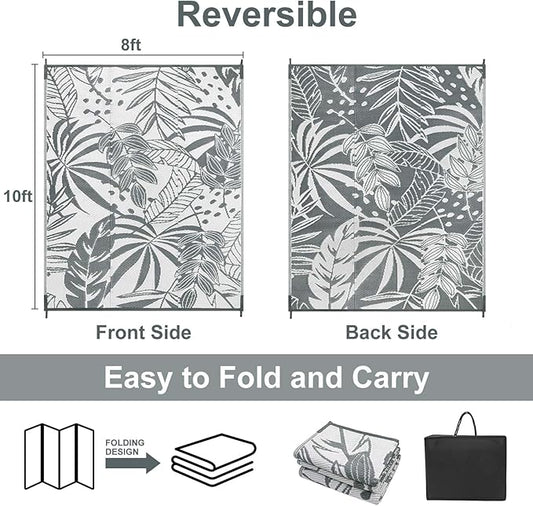 Anidaroel Outdoor Rugs 8x10ft for Patios Clearance Waterproof, Reversible Tropical Plastic Straw Camping Mat Outside Rug, Large Outdoor Area Rug for RV, Porch, Deck, Balcony, Picnic(8'x10')