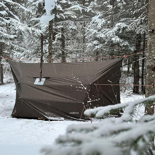 Onewind Penumbra Hot Tent, 14ft Camping Hammock Tarp for 4-Season, Waterpoof and Flame Retardant Hammock Rain Fly with Stove Jack for Winter, Outdoor Camping, OD Green