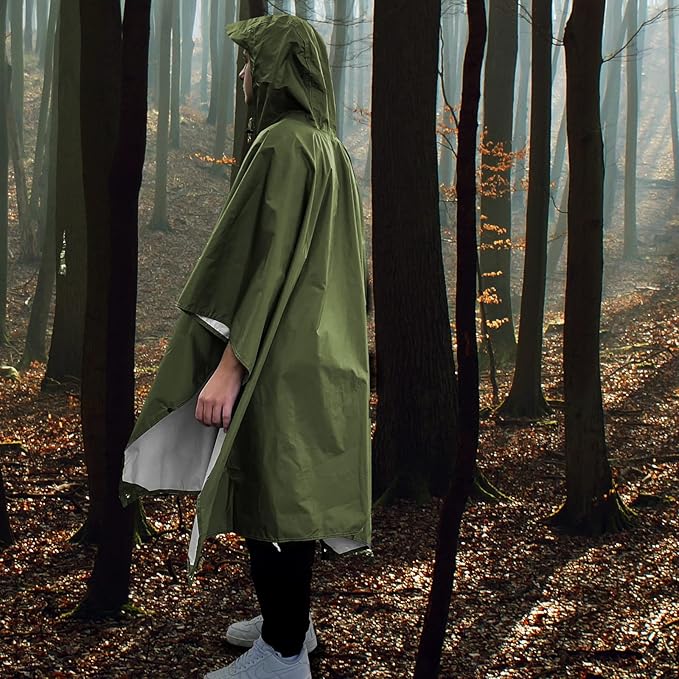 ANYOO Hooded Rain Poncho for Adults Waterproof Lightweight Rain Coat for Men Women Reusable Rain Jacket for Emergency Outdoor