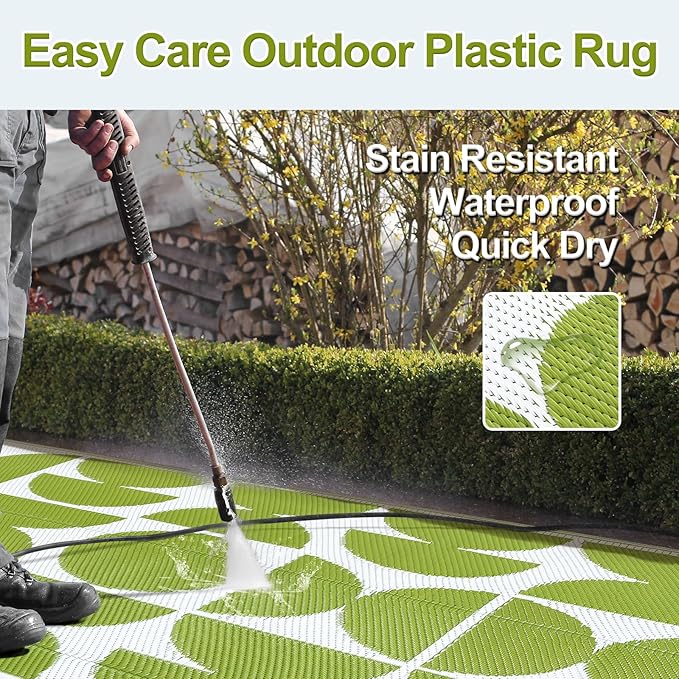 Wonnitar Waterproof Outdoor Rug 5x8, Reversible Plastic Straw RV Rug for Camping, Outside Patio Area Rug, Indoor Outdoor Portable Mat for Picnic Backyard Balcony Deck Decor (Green,5'x8')