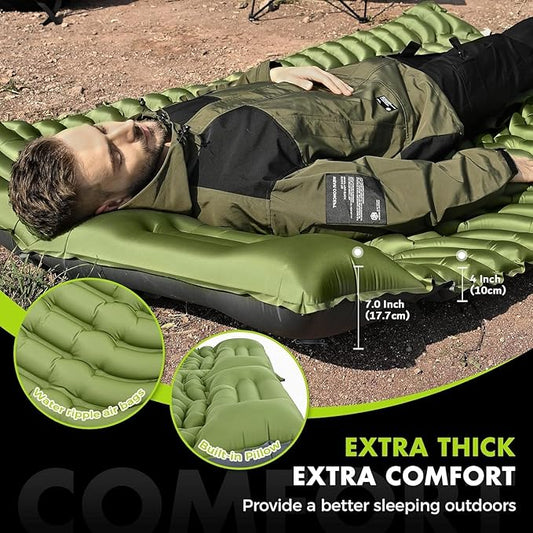 Camping Sleeping Pad,Double Sleeping Pad for Camping-Self Inflating 4" Extra-Thick for 2 Person with Pillow Built-in Foot Pump Inflatable Sleeping Mat for Backpacking,Hiking,Traveling,Tent