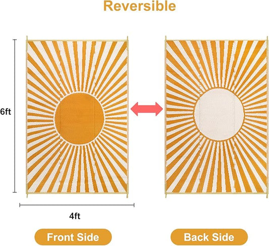 Anidaroel Outdoor Area Rug for Patio Clearance 4x6ft Waterproof, Reversible Plastic Straw Rug Outside Rug, RV Mat for Camping, Porch, Balcony, Pool Deck, Backyard(Orange,4‘x6')