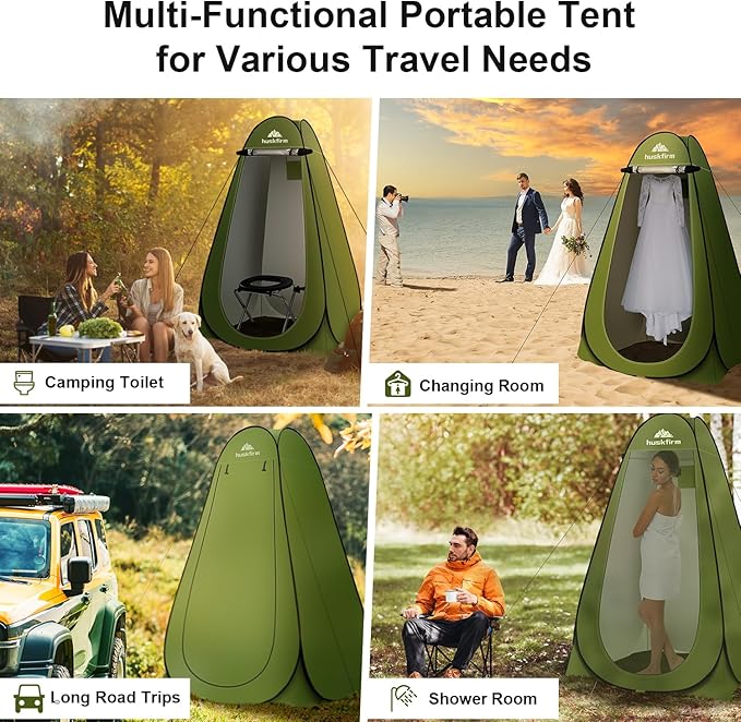 Portable Toilet Kit for Adults, Pop Up Privacy Tent with Instant Portable Outdoor Shower, Stainless Steel Camp Toilet Changing Room