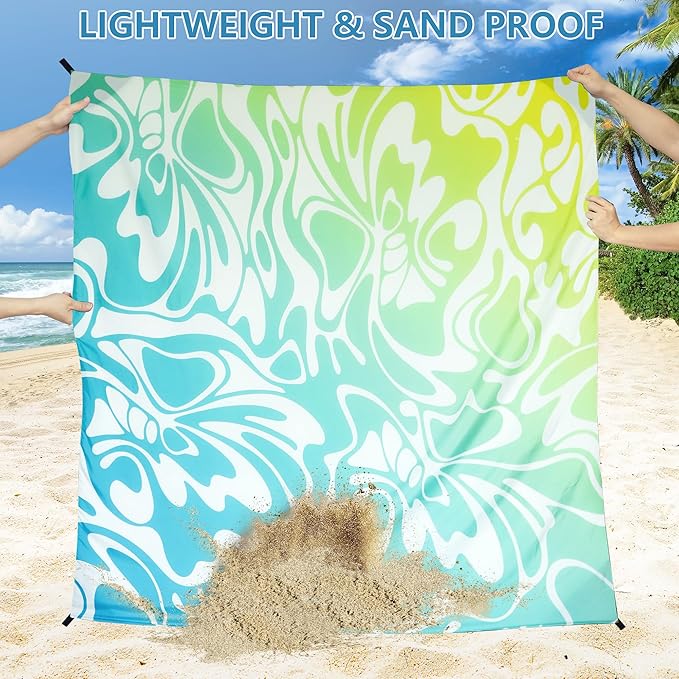 Beach Blanket, Sandproof Beach Mat, Waterproof Quick Drying Lightweight Outdoor Aztec Picnic Mat 79" X 83" for 2-4 Adults with Pocket for Travel, Camping, Hiking