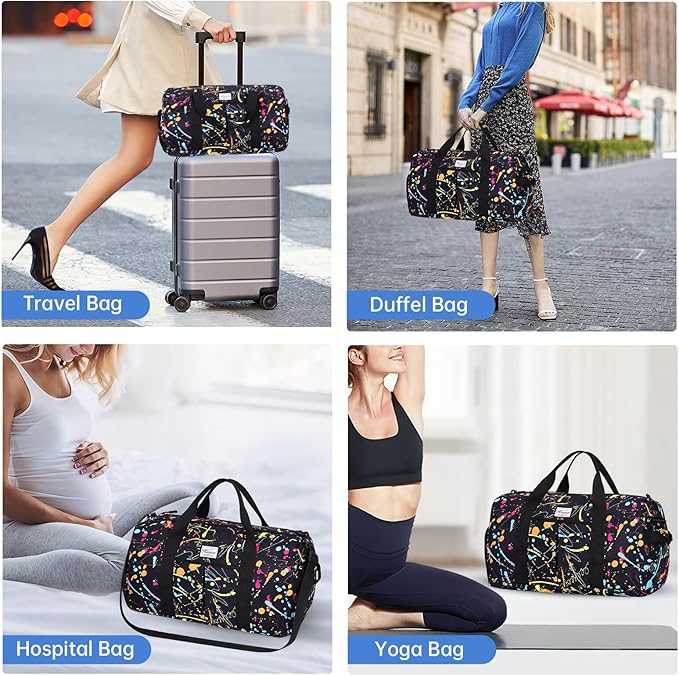 KAMO Travel Duffle Bag, Weekender Bags for Women with Shoe Compartment, Gym Bag for Women with Wet Pocket Workout Dance Tote Bag Personal Item Travel Bag with Trolley Sleeve