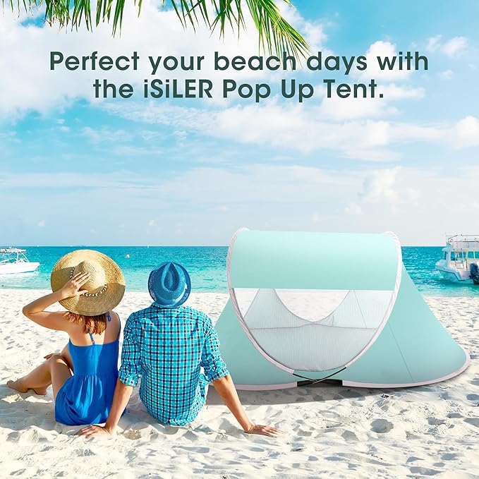 ISILER Pop Up Beach Tent, Portable Outdoor Shade, UPF 50+ Baby Shelter, Easy Setup Windproof Waterproof Canopy