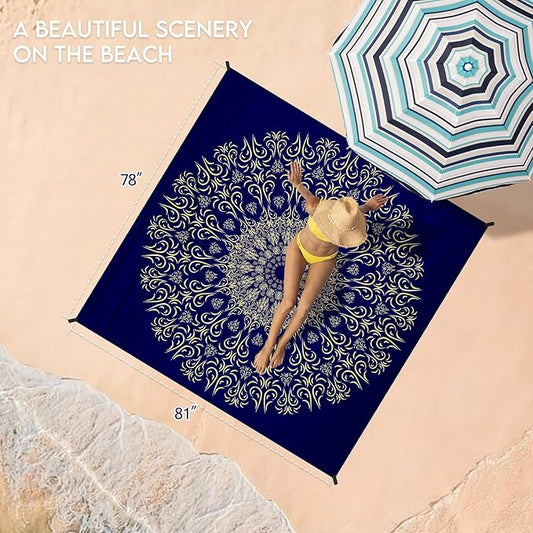 BYDOLL Beach Blanket 78''X81'' 4-7 Adults Oversized Lightweight Waterproof Sandproof Blanket for Beach Large Picnic Mat Travel Camping