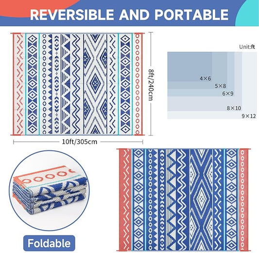 Outdoor Rugs Patio Camping Waterproof - 8x10 Plastic Straw Patio Rug Portable for Campers, Outside RVs Mat, Outdoor Area Carpet for Patios Clearance, Backyard Porch, Balcony, Picnic