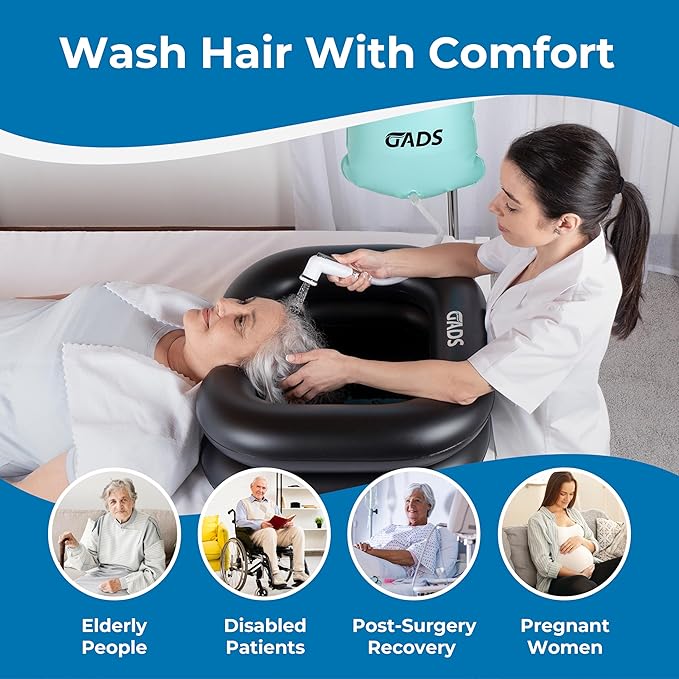Portable Hair Washing Station, 2.5 GL Bedside Shower Water Bag for Hair Washing in Bed, Use with Inflatable Shampoo Basin, Inflatable Hair Washing Basin, Inflatable Bathtub - Blue