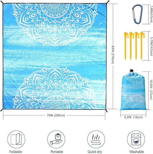 AISPARKY Beach Blanket Waterproof Sandproof, Oversized Large Beach Mat 79" X 83"/120"x108" for 1-8 Adults, Quick Drying&Compact&Lightweight, Picnic Mat Vacation Essentials for Beach Camping Travel