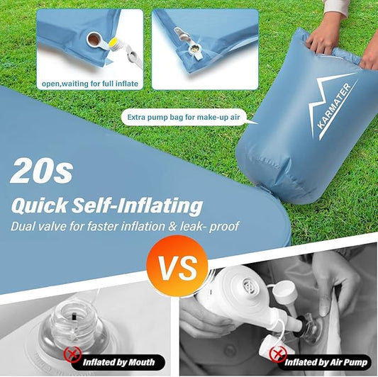 Self Inflating Sleeping Pad - Thick Insulated Mattress Pad with Pillow & Inflatable Bag, 9.0 R-Value for Car Camping & Backpacking