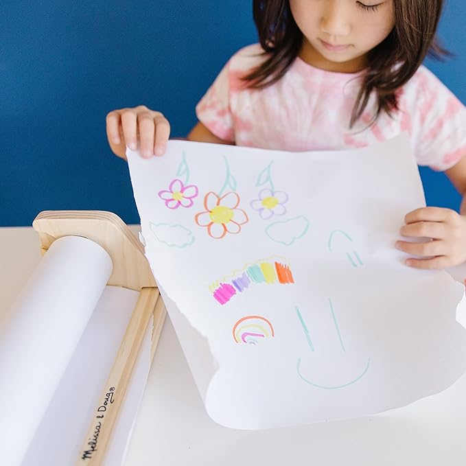 Melissa & Doug Wooden Tabletop Paper Roll Dispenser With White Bond Paper (12 inches x 75 feet) Drawing For Kids Art, Craft Roll For Kids