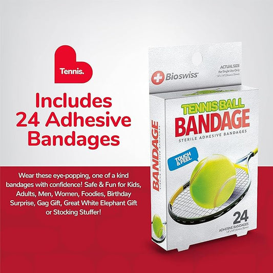 BioSwiss Bandages, Tennis Ball Shaped Self Adhesive Bandage, Latex Free Sterile Wound Care, Fun First Aid Kit Supplies for Kids, 24 Count