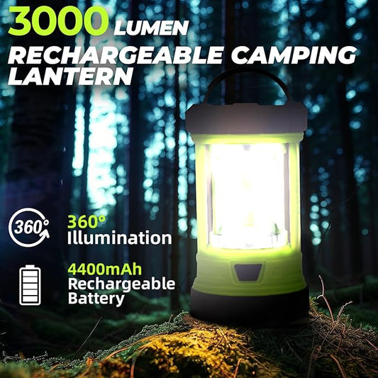Rechargeable Camping Lantern, 3000LM 5 Light Modes Camping Light 4400 Capacity Phone Charger LED Impact-Resistant Flashlight Lantern Portable Waterproof Hurricane Lanterns for Emergency