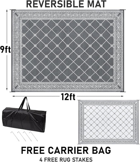 HiiARug Outdoor Rugs 9'x12' for Patios Waterproof RV Mats Camping Rug Outdoor Area Rug Lightweight Portable Outdoor Plastic Straw Rug for Patio, RV, Camping, Balcony, Beach