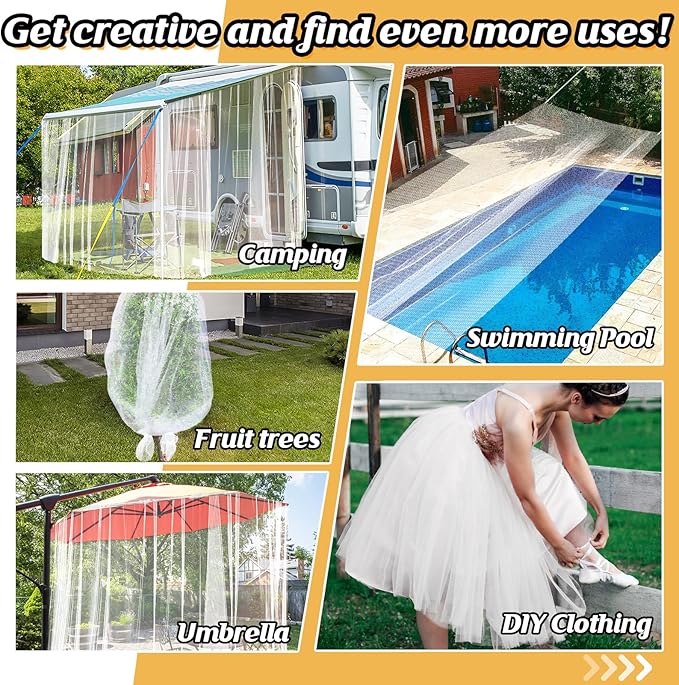 Mosquito Net for Patio - 10Ft x 40Ft for Each Garden Mesh Screen Barrier, Super Dense Patio Netting for Balcony Porch Protecting Your Skin Plants Vegetables DIY (White)