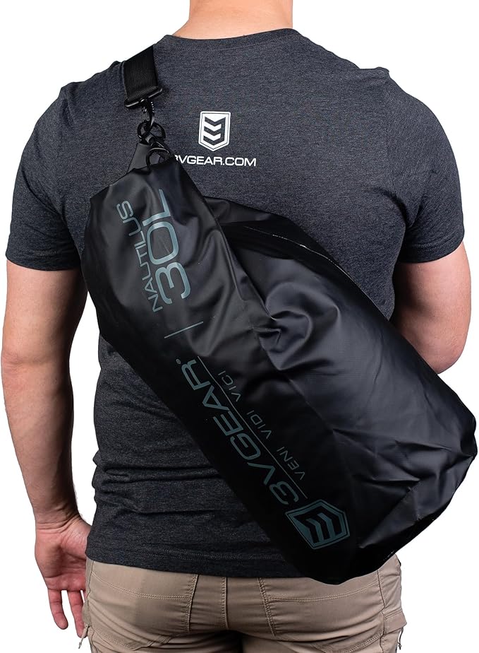 3VGEAR Nautilus Waterproof Dry Bag - 30L Heavy-Duty PVC Tarpaulin Waterproof Dry Bag with Removable Shoulder Strap, Roll-Top Closure, Sealed Seams - For Boating, Kayaking and Outdoors - Black
