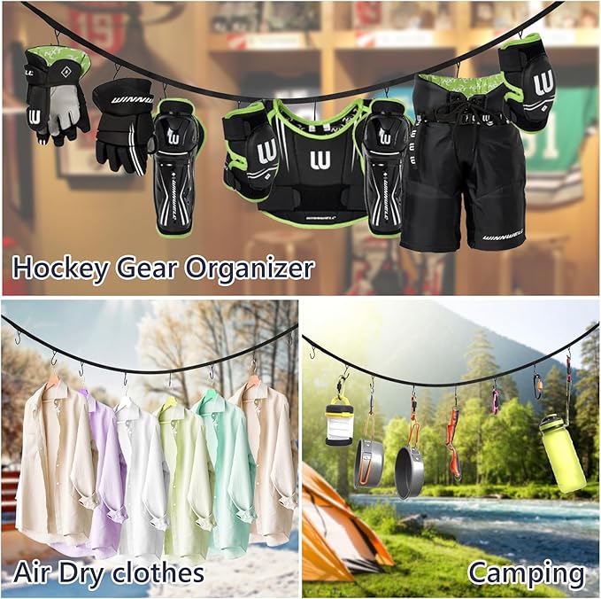 Hockey Hanger 58Inch Portable Gear Rack Organizer with 2 Adjustable Hooks for Home, Outdoor, Ice Hockey, Skating, Camping, Fishing