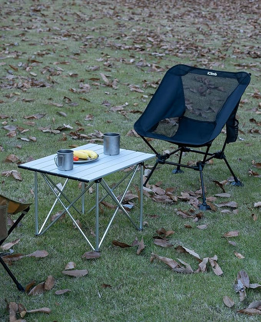 iClimb Ultralight Compact Camping Folding Table with Carry Bag (Reinforced Silver - L)